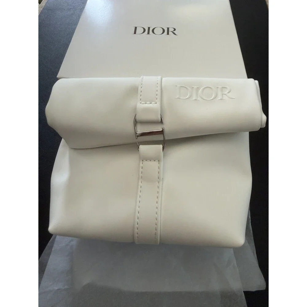DIOR Novelty White Roll Down Pouch Makeup Bag NEW with Box